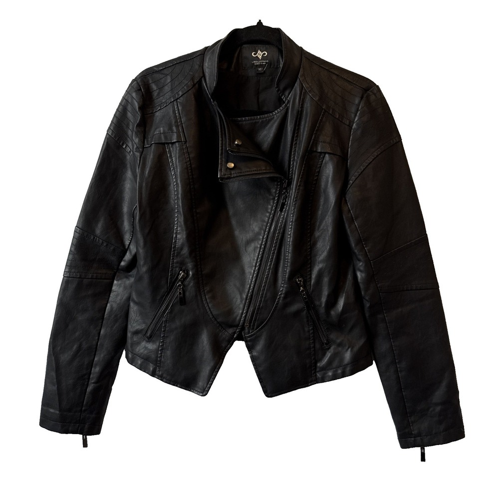 Biker Chic Black Faux Leather Asymmetrical Zipper Moto Jacket Womens XS Y2K Edgy